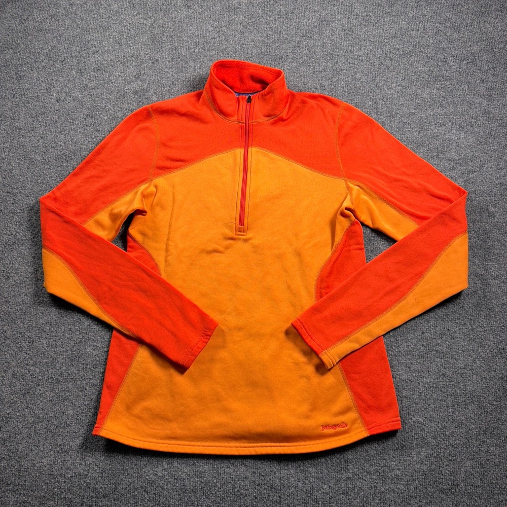 Patagonia Capilene Expedition Fleece Pullover Womens L Orange 1/4 Zip Thumbhole
